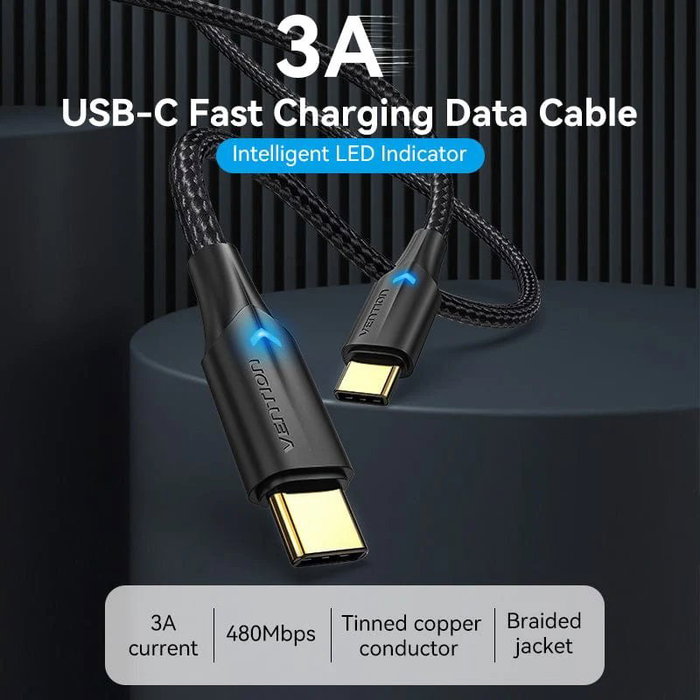 Vention Cable USB 2.0 Tipo-C a Tipo-C TAUBI 3m 3A Negro